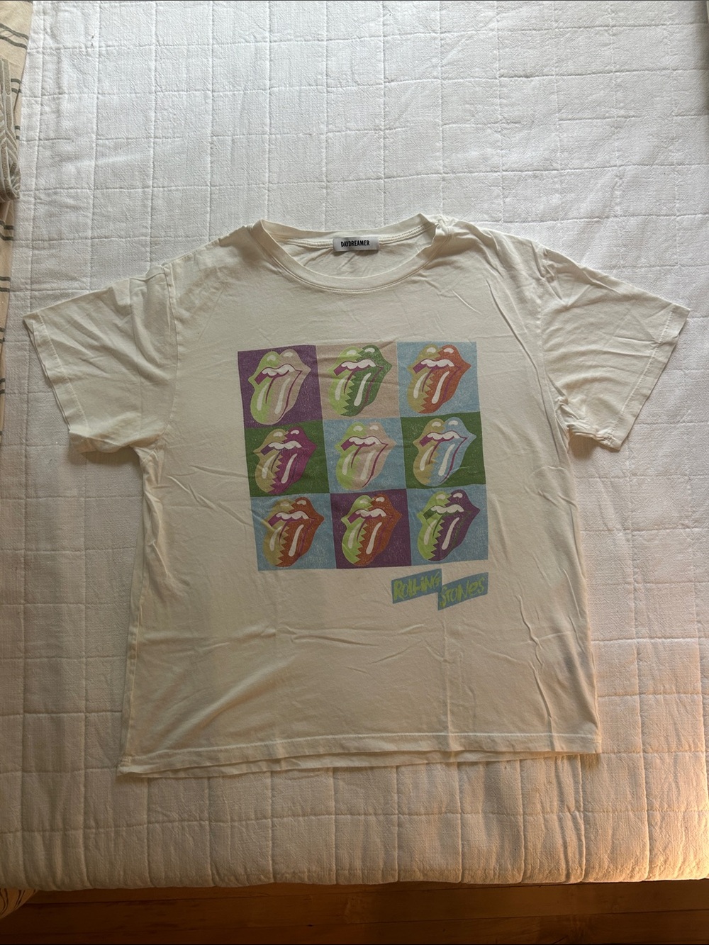 Daydreamer Cream Graphic Tee with Multicolor Pop Lips